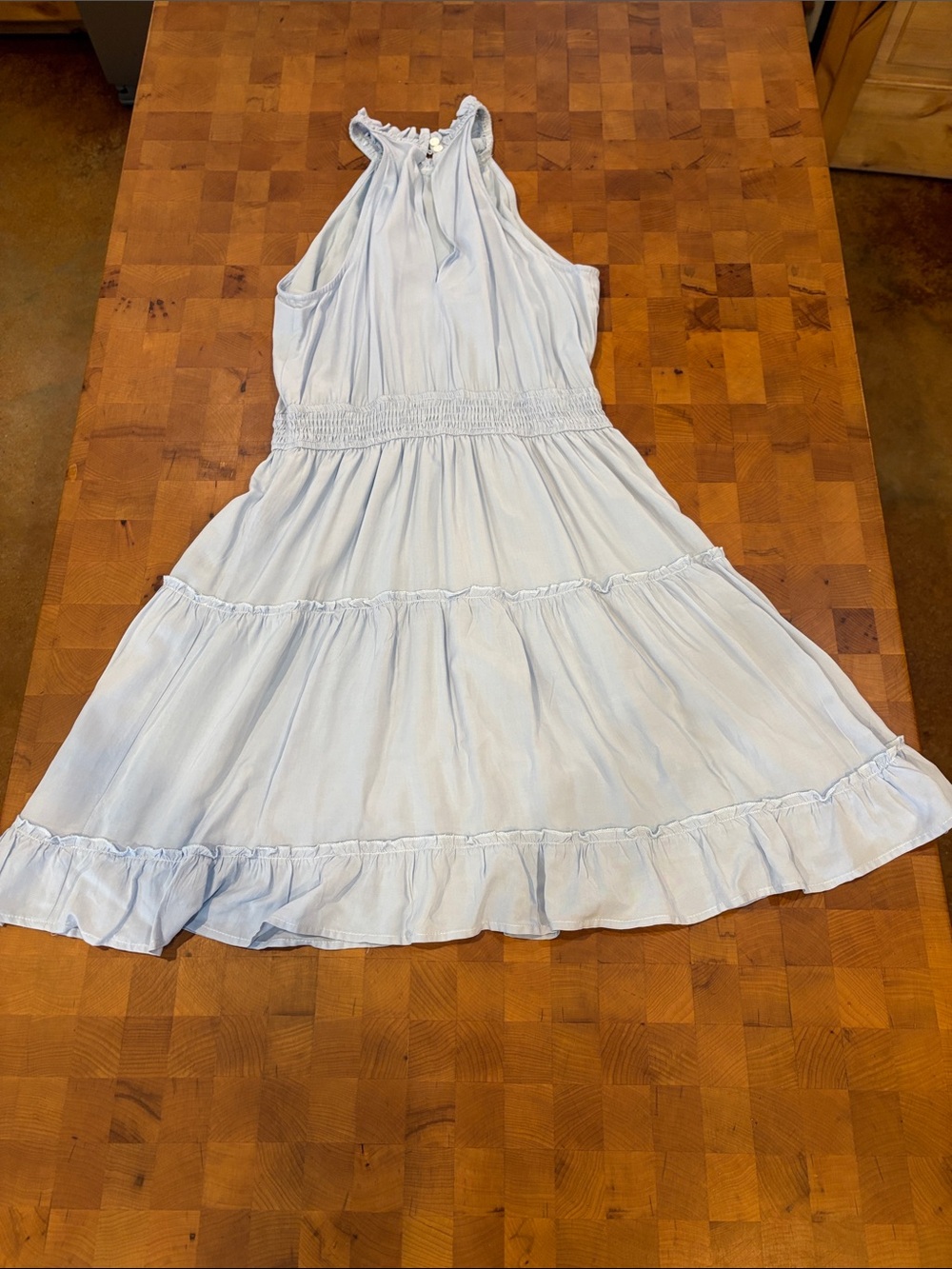 Light Blue Ruffle Halter Dress - Picture 3 of 5